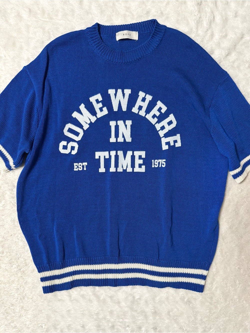 ROPE Blue 'Somewhere In Time' Short-Sleeve Knit Oversized Sweater